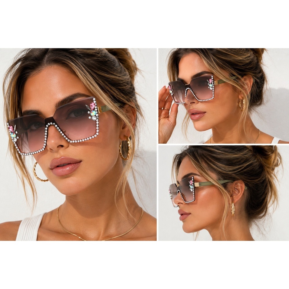 Women's Sunglasses Oversized Square Rhinestone UV400 Shades #103
